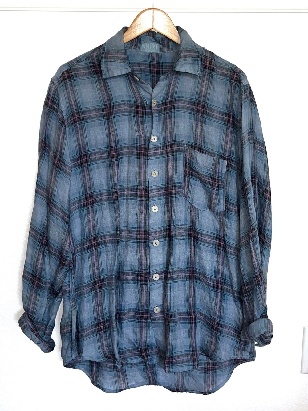CP Shades Long Sleeve Linen Boyfriend Plaid Oversized Shirt NWOT
